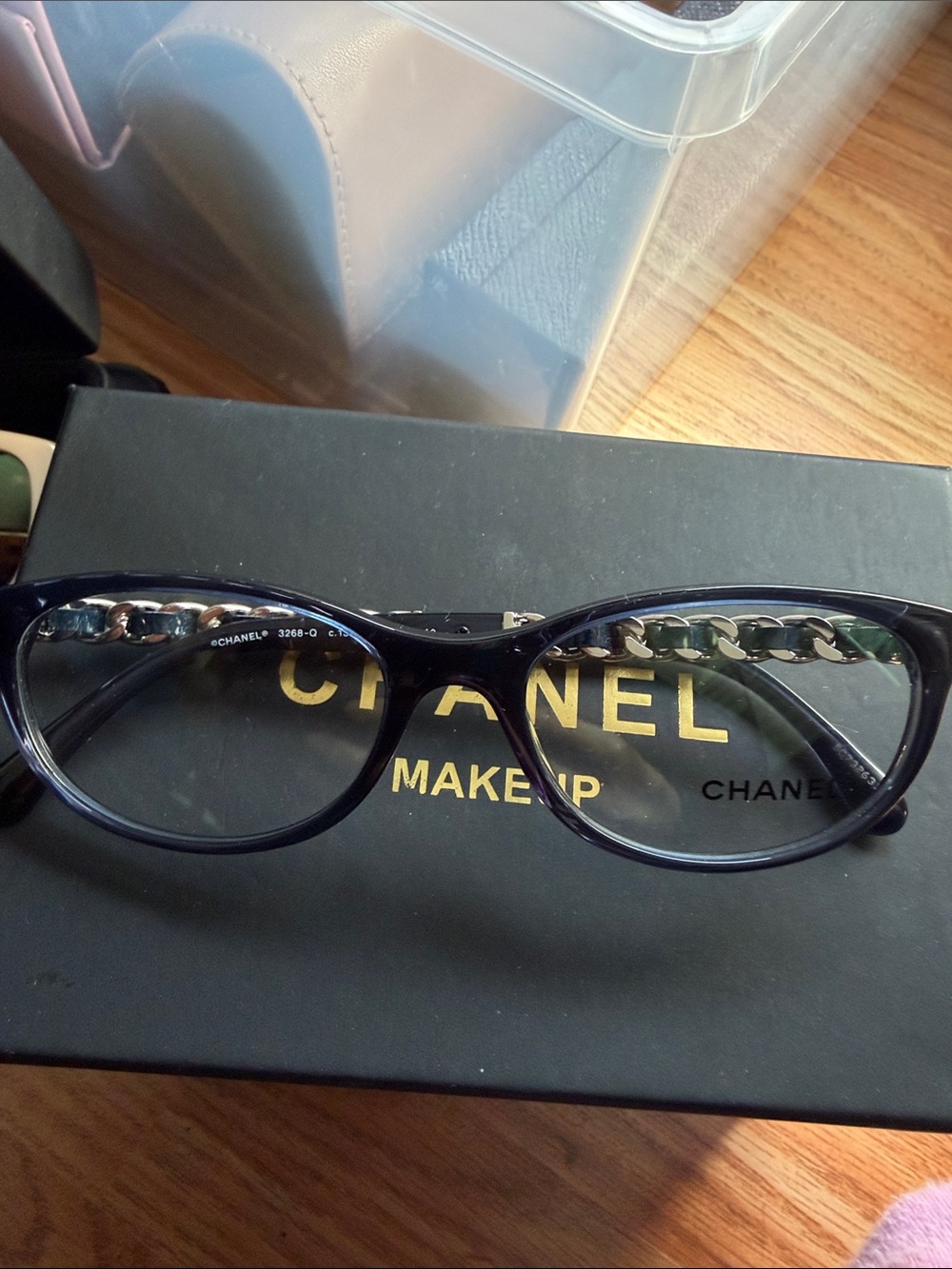 Chanel Black Chain-Accent Cat Eye Reading Glasses